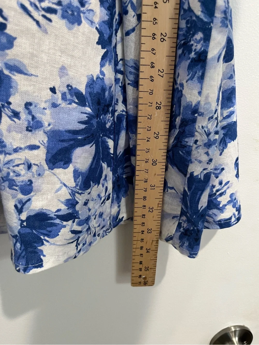 Abercrombie & Fitch Blue Linen Blend Floral Puff-Sleeve Emerson Dress Sz. L - Picture 12 of 14